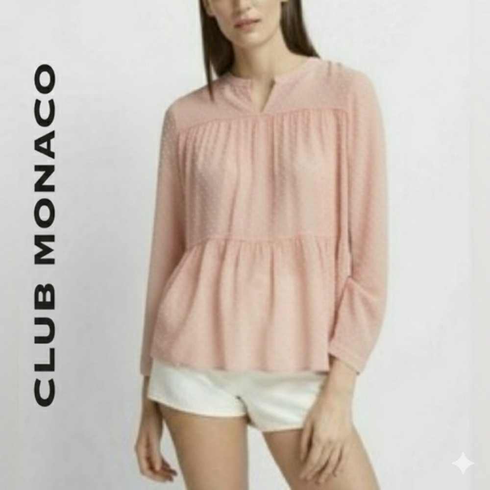 XS/S Club Monaco Tangaleena Blouse Polka Dot Textured Flowy Top - Pink